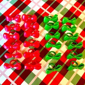 Red and Green Coquette Bow Holiday Cupcake Topper rings - 24